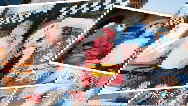 福崎町の個性豊かな妖怪たちとフリー素材モデルがツーショットした場合