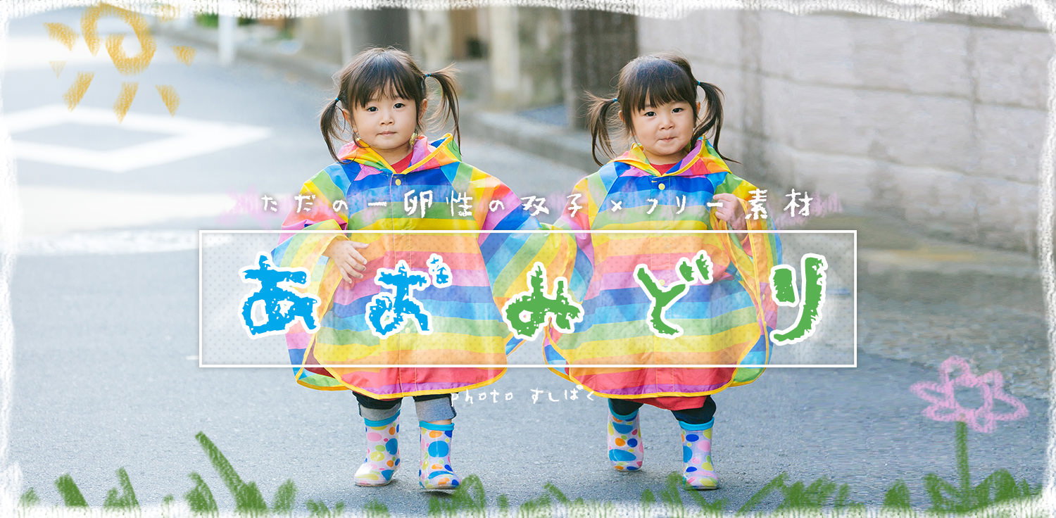 一卵性の双子女児「あおみどり」2歳の写真素材