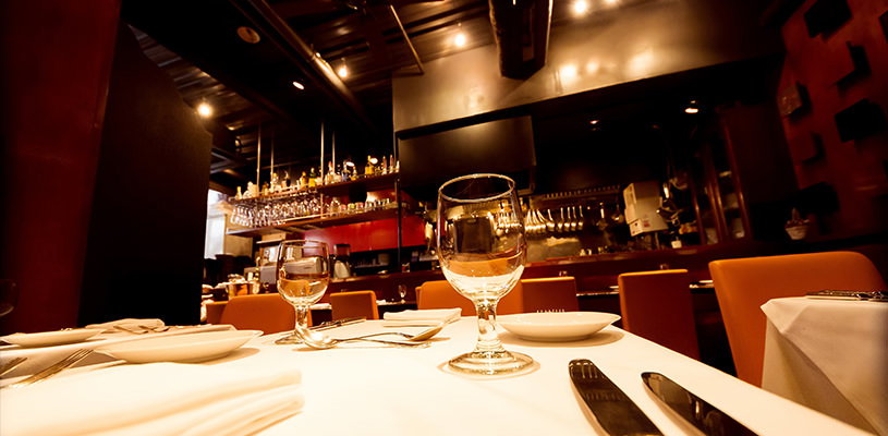 フレンチレストランの料理と店内の写真素材