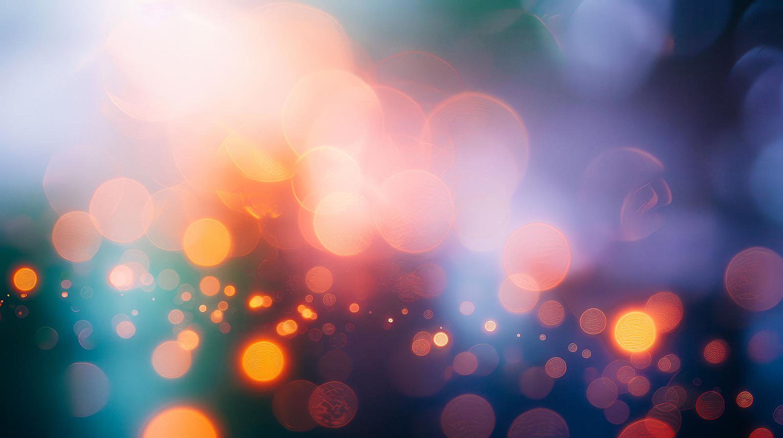 オレンジと紫色の光が漂う幻想的なボケ味の画像