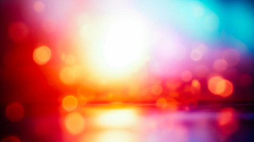 輝く中心の光と色とりどりの光が交錯する風景