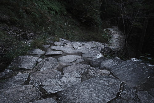 急な神倉神社の石段と岩場の階段を登る参拝者の道のり
