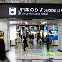 JR大阪駅御堂筋口のJR線乗り場改札の自動改札機と案内看板の写真