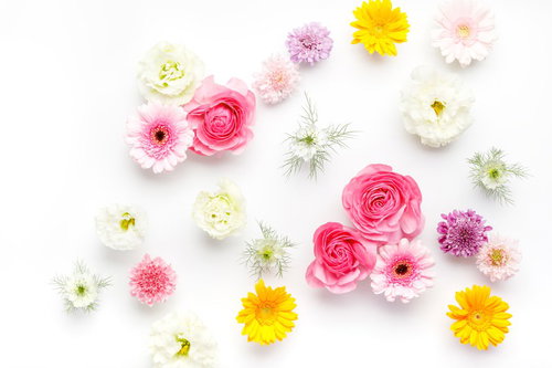 カラフルな花々を集めた豪華な花いっぱいアレンジ