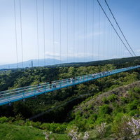 三島スカイウォークの長大な吊橋と箱根西麓の絶景の写真
