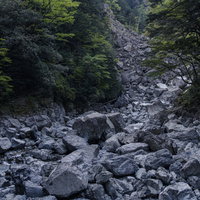 瓦礫が積み重なる大台ヶ原大杉谷ルートの登山道の写真