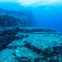 与那国島の海底遺跡をダイビングで探索する海中風景の写真