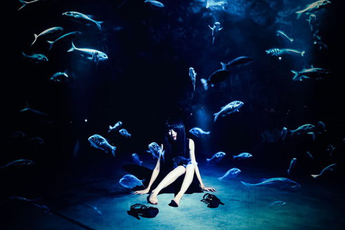 喧噪を離れ魚になりたい（フォトモンタージュ）