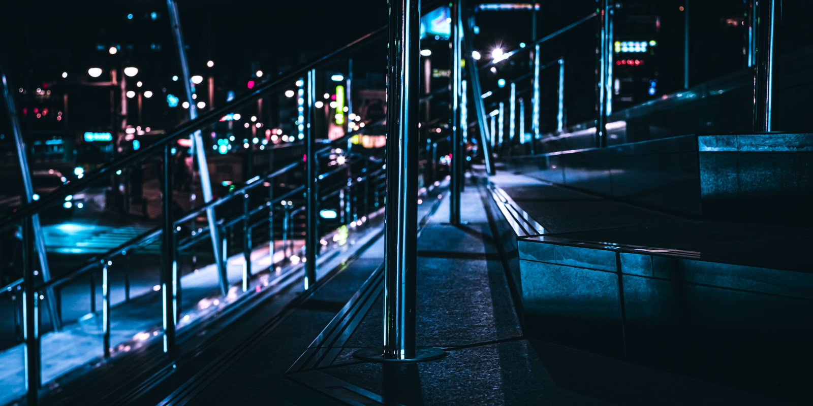 Stainless Steel Railing on Urban Overpass at Night — Free Stock Photo ...