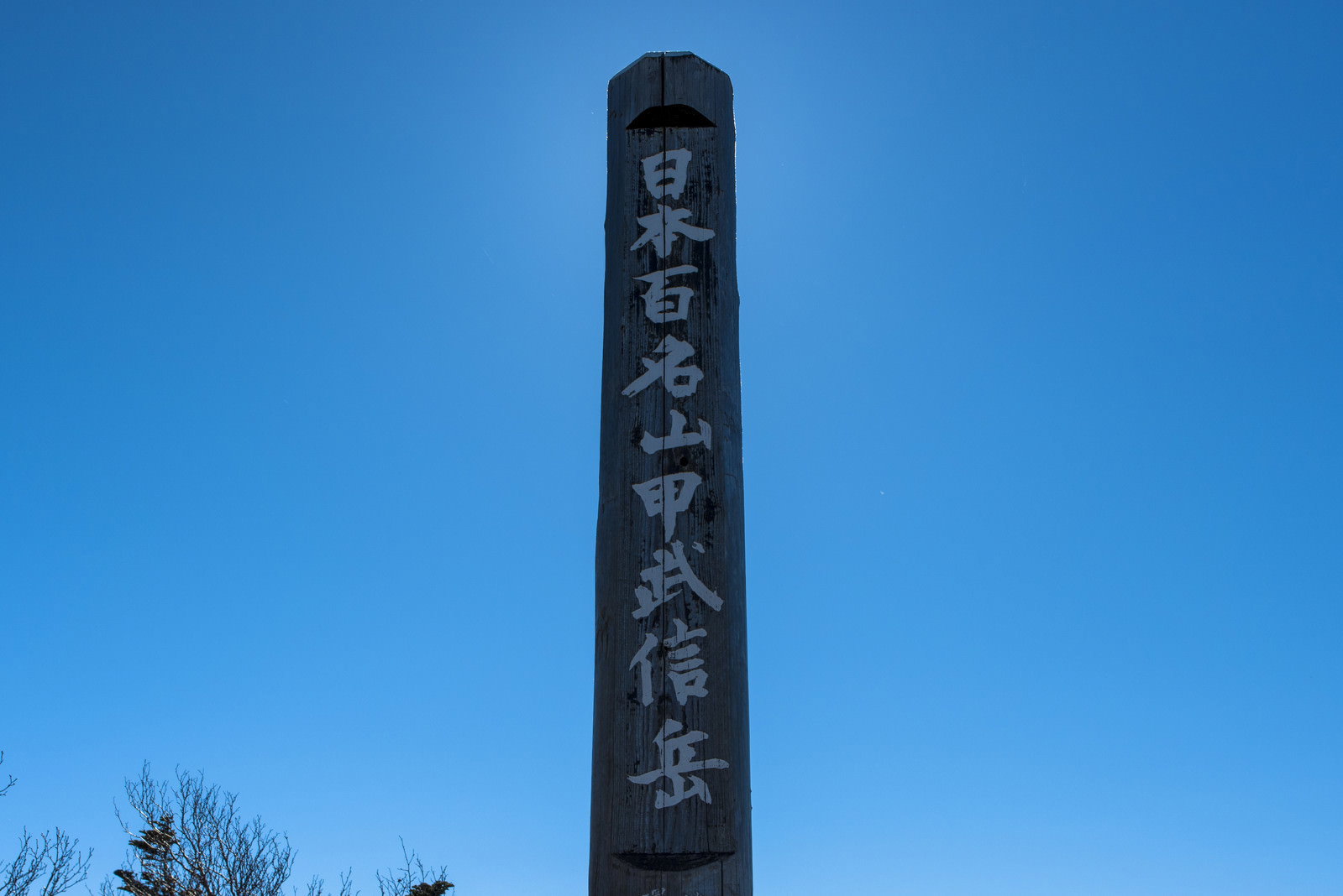 甲武信ヶ岳山頂の日本百名山標柱