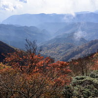 天城山の稜線から望む伊豆の山々と秋の紅葉の写真