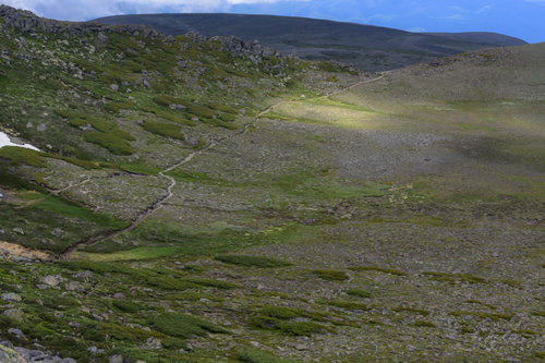 光差す白雲岳中腹の山肌：大雪山系の雄大な自然風景