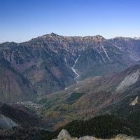 焼岳登山道から見る笠ヶ岳と北アルプスの全景の写真