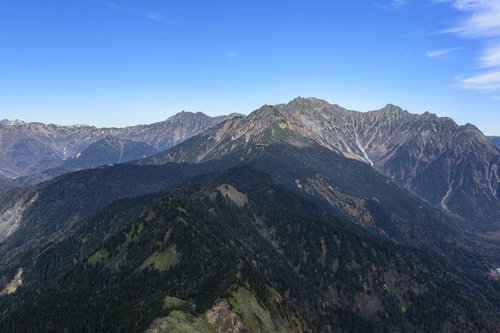 西穂高岳から槍ヶ岳までの北アルプス稜線の絶景