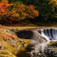 秋の紅葉と小又峡の渓流風景 秋田県の紅葉狩りスポットの写真
