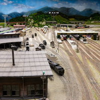 直方駅と扇形庫を再現した1/80スケールジオラマの写真