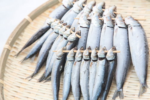 いすみ市の竹串に並べたイワシの丸干し製品の写真