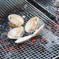 いすみ市の港の朝市で購入したはまぐりを炭焼きバーベキューで焼くの写真