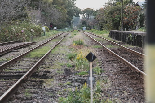 いすみ鉄道の線路を正面から望む風景 千葉県の無人駅