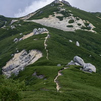 中央アルプス空木岳山頂へと向かって続く登山道の写真