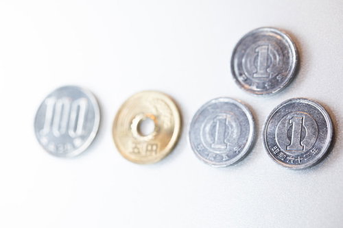 消費税8％の百八円分の小銭と硬貨の組み合わせ