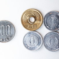 消費税8％の頃の108円を表現した硬貨と小銭の写真