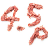 よんてんごぴーと並べた牛肉の細切れ肉の写真