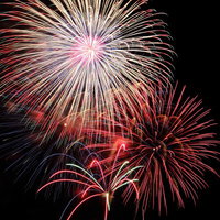 色とりどりの花火が同時に上がる夜を飾る花火大会の写真