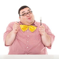 おれ、この仕事終えたら飯を食うんだ。フォークを握る意識の高いデブの写真
