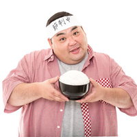 節制と書いてオオモリと読むのが俺のスタンダード、白いはちまきでご飯を前にした決意の写真