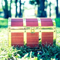 ぽかぽか陽気に誘われて草の上に置かれた宝箱の写真