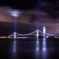 室蘭白鳥大橋のライトアップ夜景 北海道の夜間風景の写真