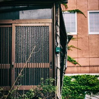 夕暮れの海岸トンネルと車のライト軌跡の写真