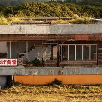 夕暮れの光に沿った田んぼがパズルのように組み合わさる棚田の写真