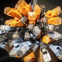 複数のLANケーブルコネクタを束ねた花束のようなプレゼントの写真