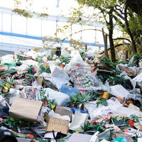 年末に回収されたお正月飾りとしめ縄、門松などの大量廃棄の写真