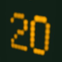 デジタル表示の黄色い「20」の数字、暗い背景に浮かぶの写真