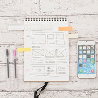 iPhoneと一緒に置かれた文具とノートの写真