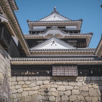 松山城の天守閣と石垣：愛媛県の歴史ある城郭遺構の写真
