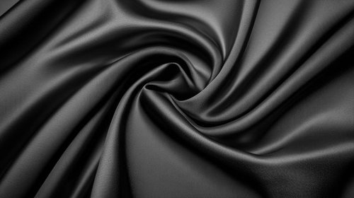 黒い光沢のある布地のドレープと流れるうねり