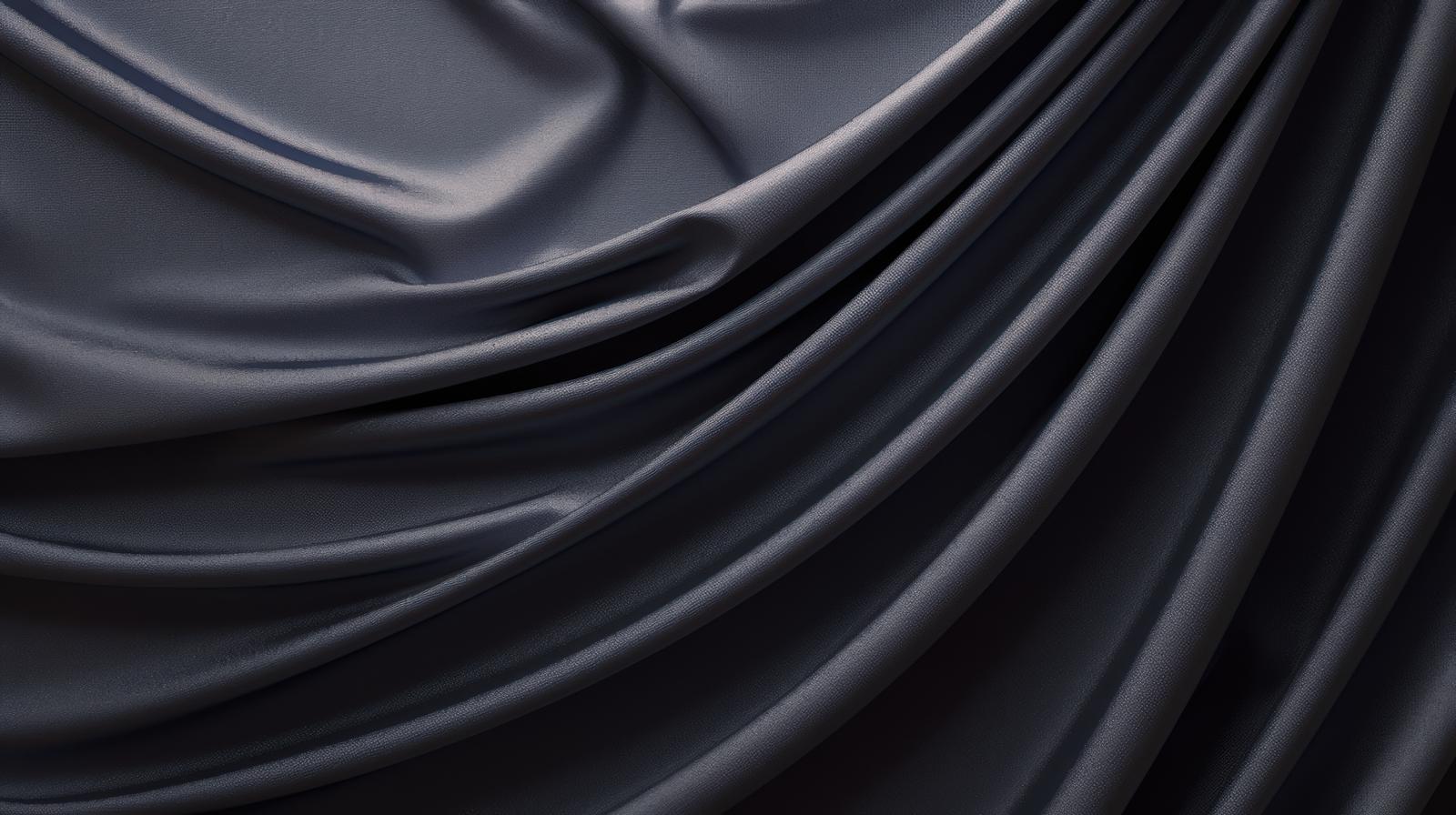 黒いサテン生地の波状ドレープと光沢質感