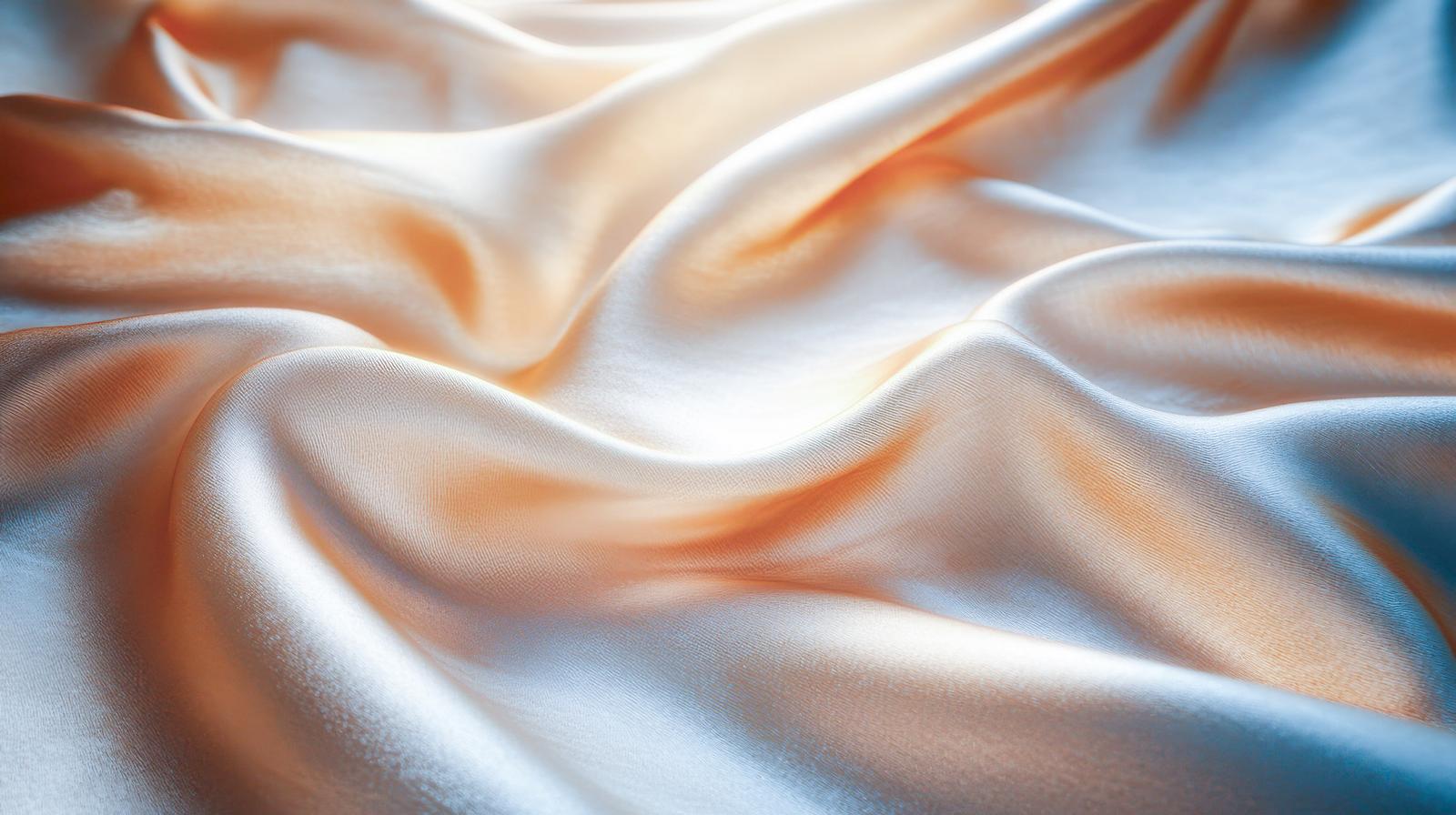 白とオレンジ色に光る、波状に折り重なるシルクのドレープ