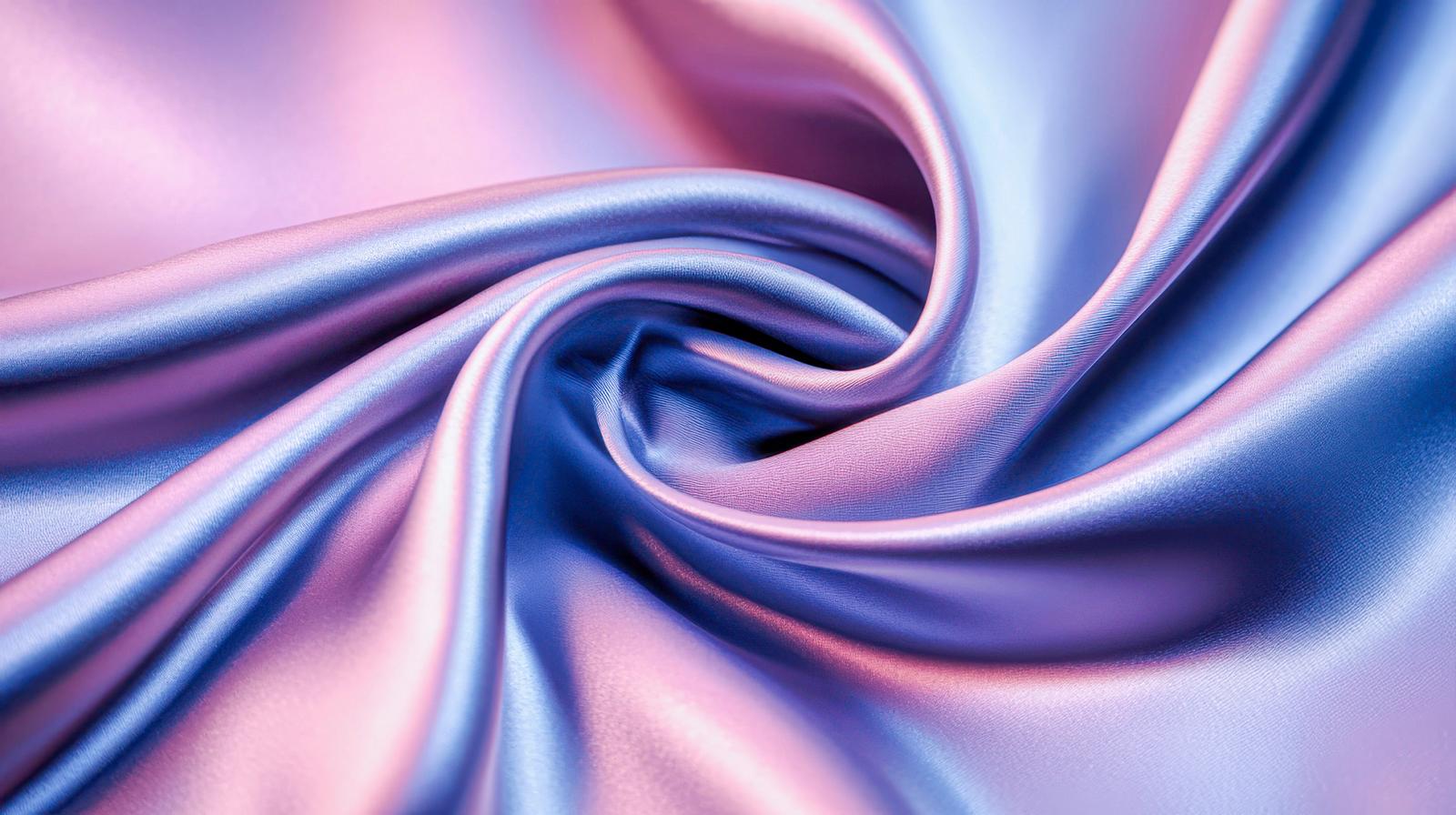 青紫とピンク色に光るサテンのドレープ素材