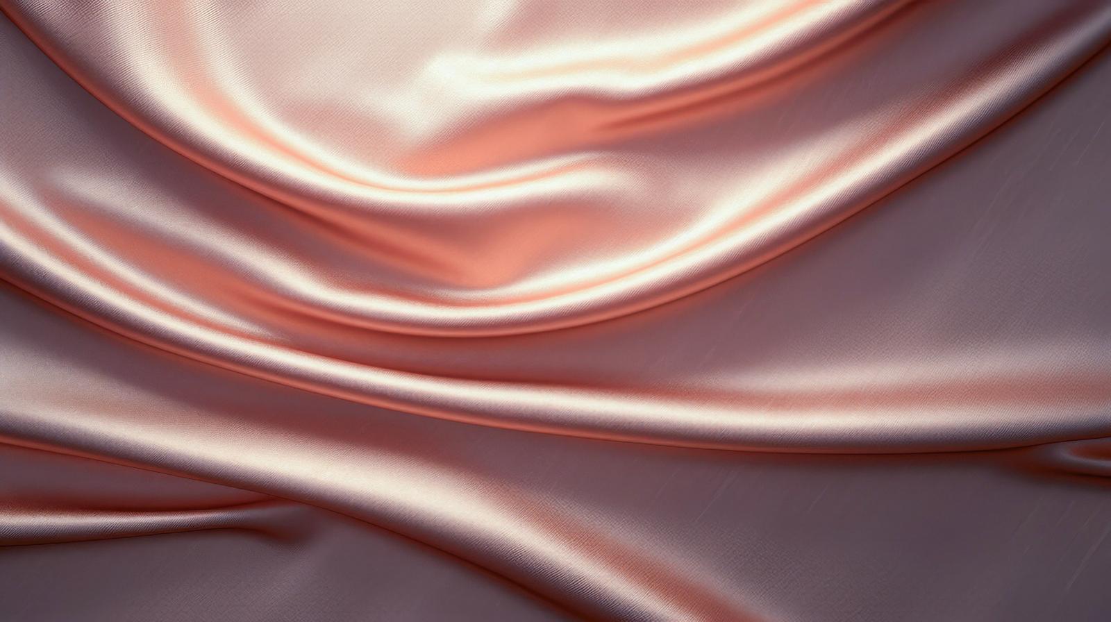 光沢のあるピンク色のサテン生地が波状にドレープした質感
