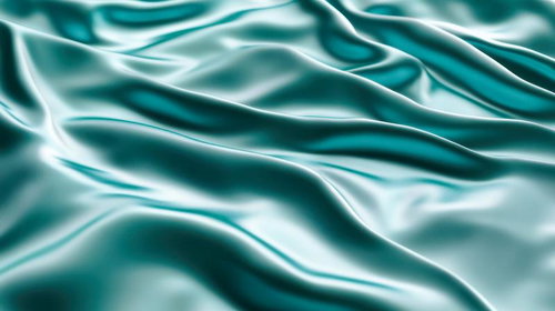 エメラルドグリーンの光沢のある滑らかな布地のドレープ