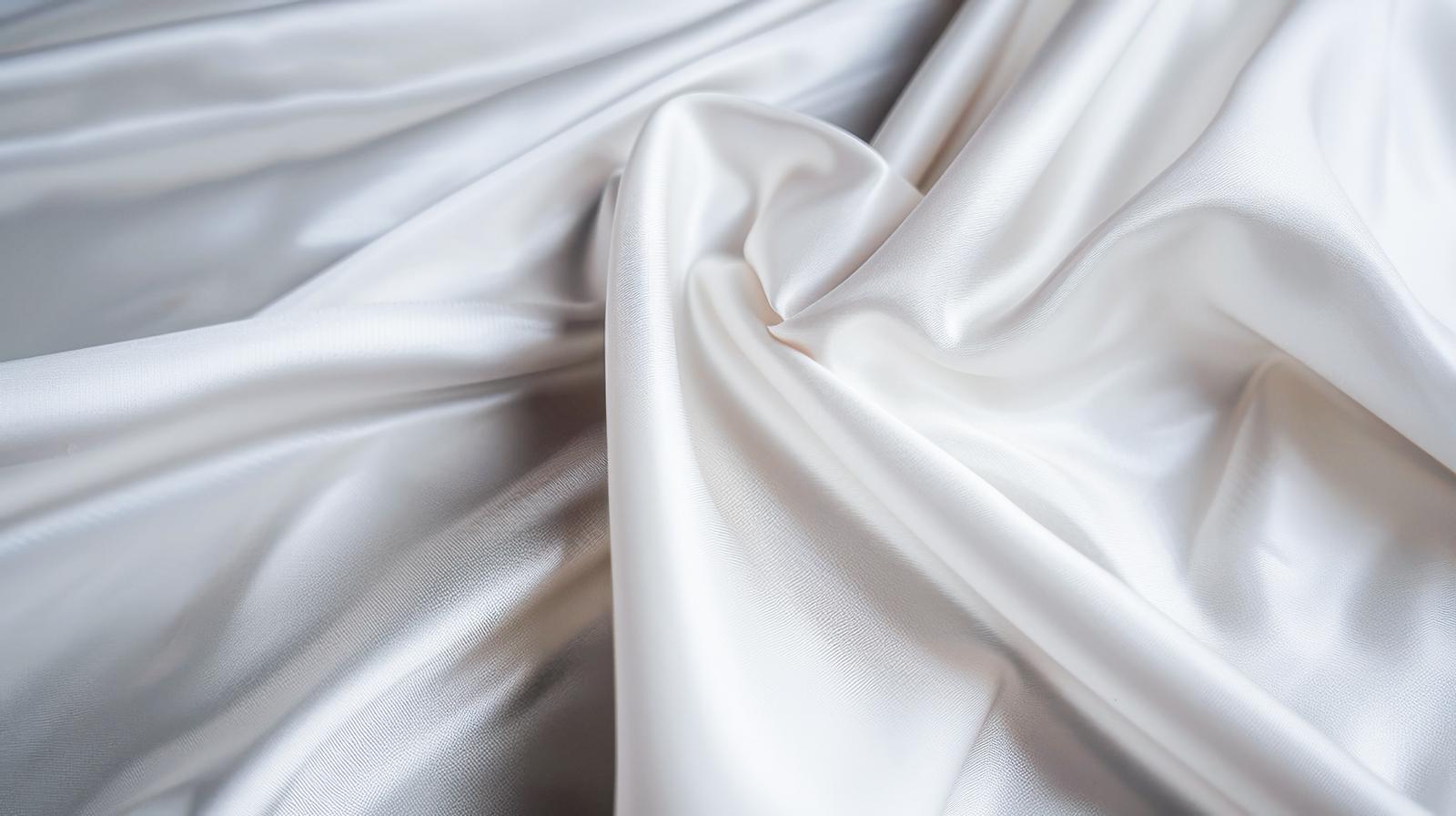 白いサテン生地のドレープのクローズアップ