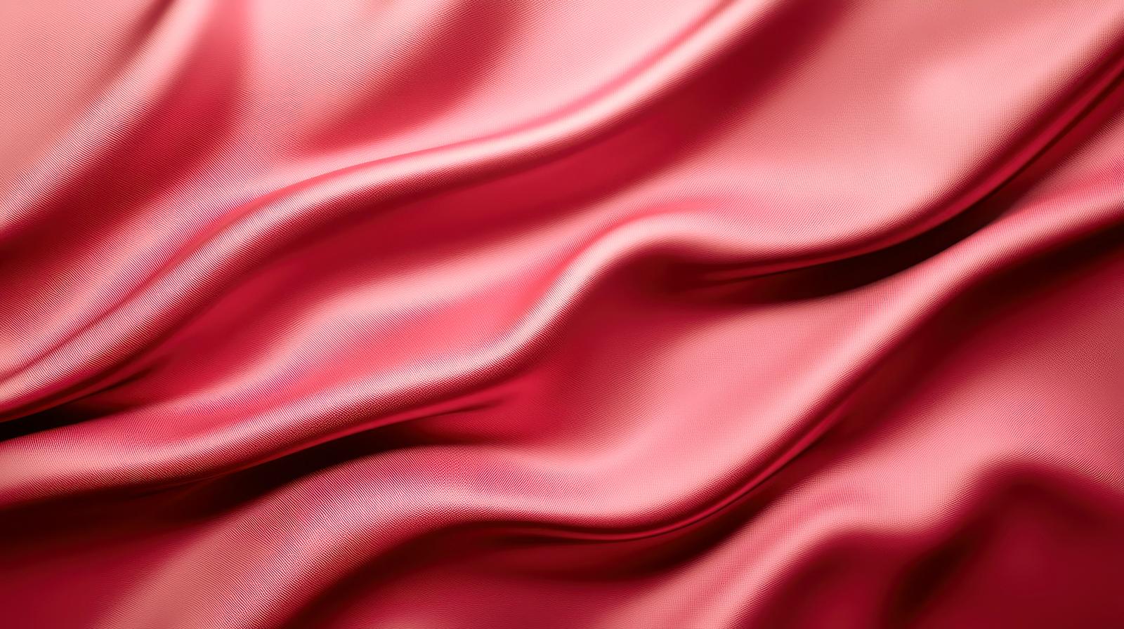 流動的なドレープを持つローズピンクのサテン生地の光沢テクスチャー