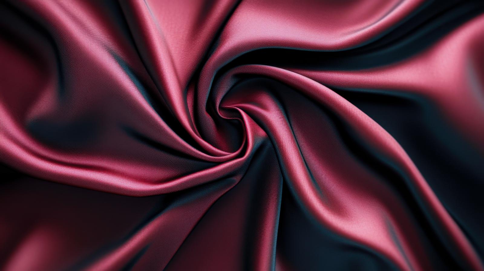渦を巻くワインレッドのサテン生地