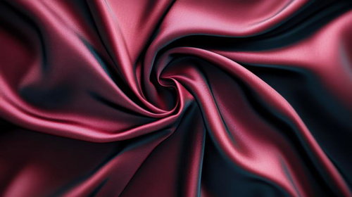 渦を巻くドレープが生み出すワインレッドのサテンファブリック