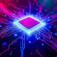 青く光る回路に囲まれたCPUチップの写真